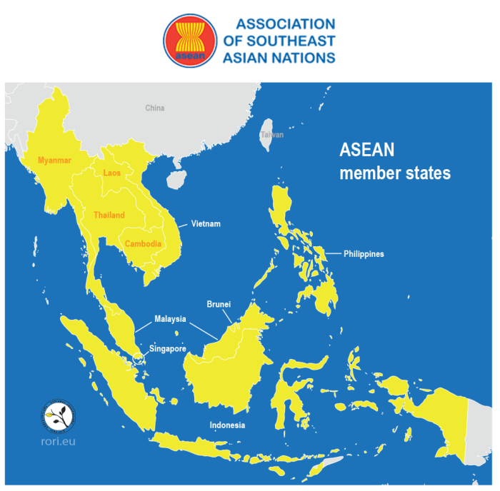 Asean map countries aec location flags stock illustration